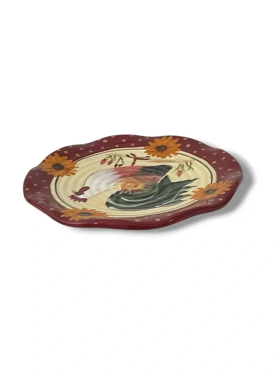 Hand Painted Rooster Sunflowers Decorative Plate Red Cream Yellow Vintage 1990 - Picture 8 of 15